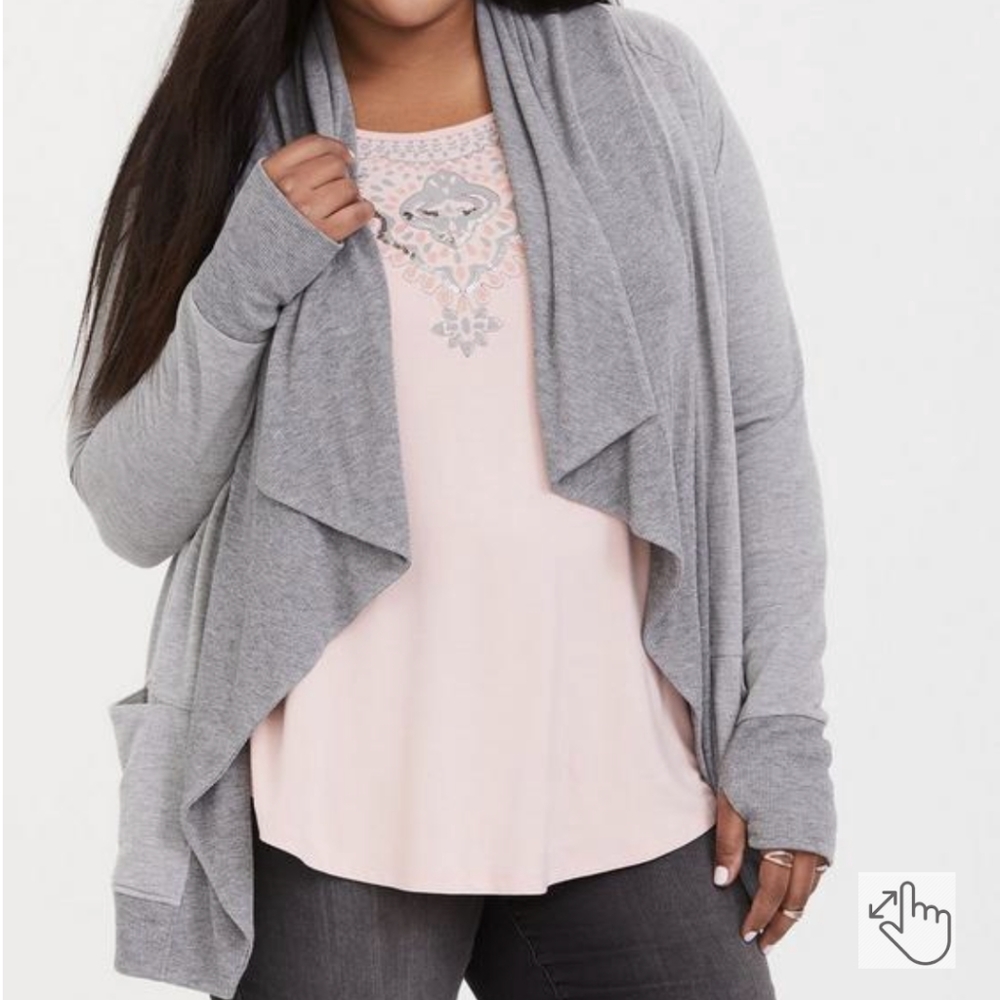 Torrid Grey Drape French Terry Cardigan, Size 0X 🩶✨